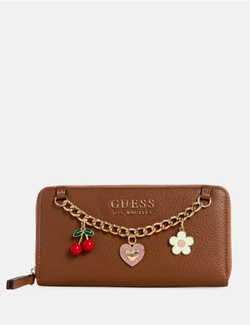 GUESS BILLETERA LYNNE CHARM - COGNAC