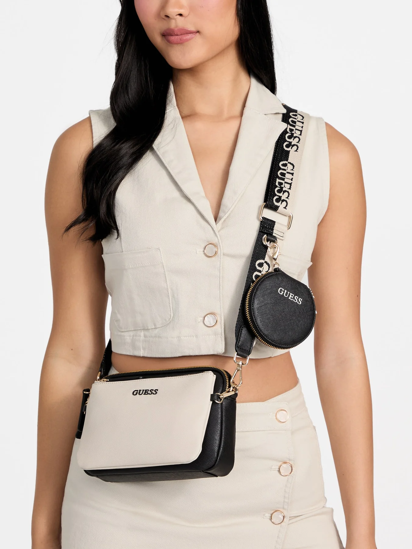 GUESS CARTERA AENGUS DUAL-ZIP CROSSBODY STONE MULTI