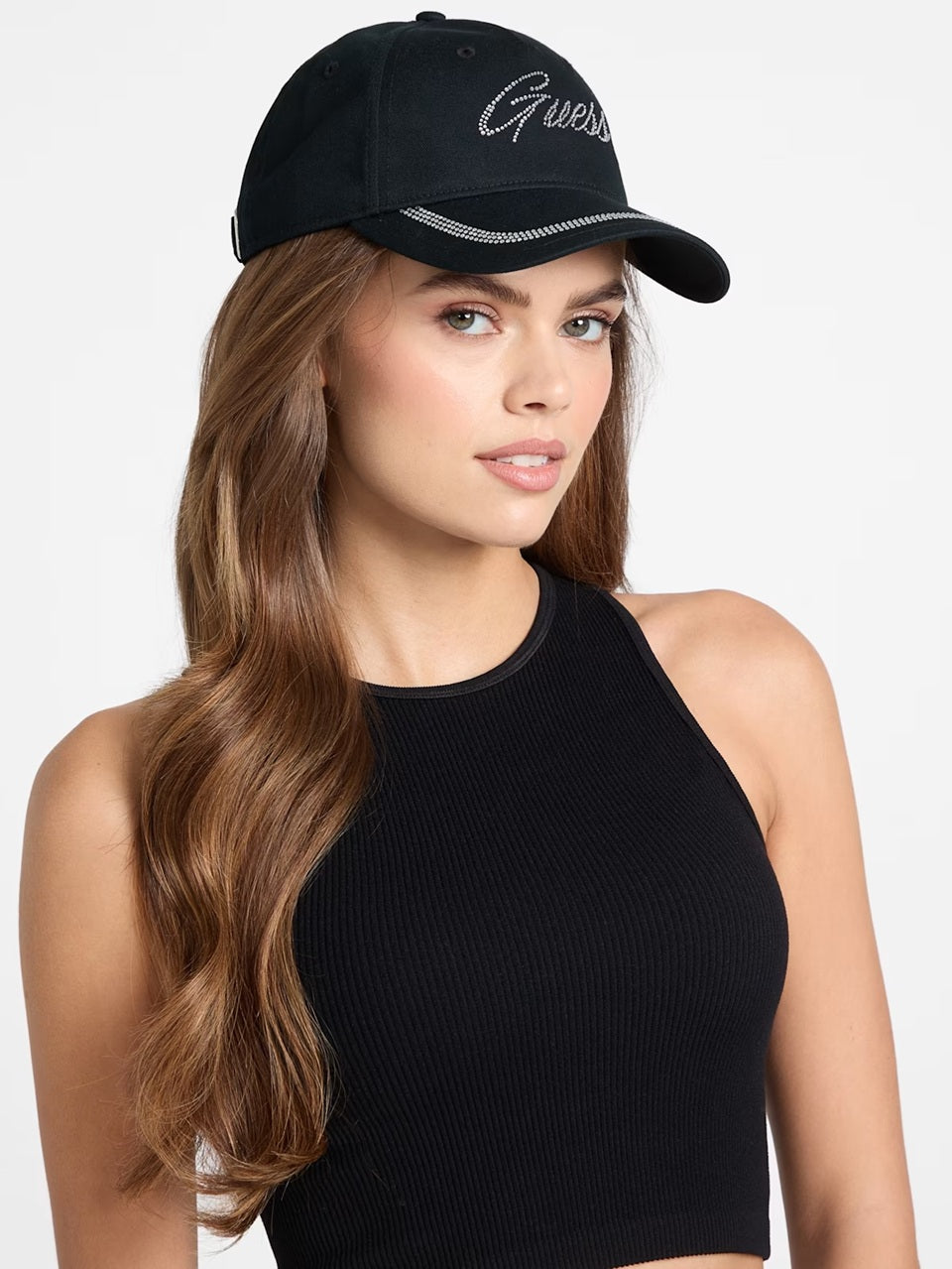 GUESS RHINESTONE LOGO BLACK GLITTER