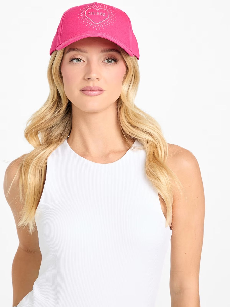 GUESS RHINESTONE HEART LOGO HAT