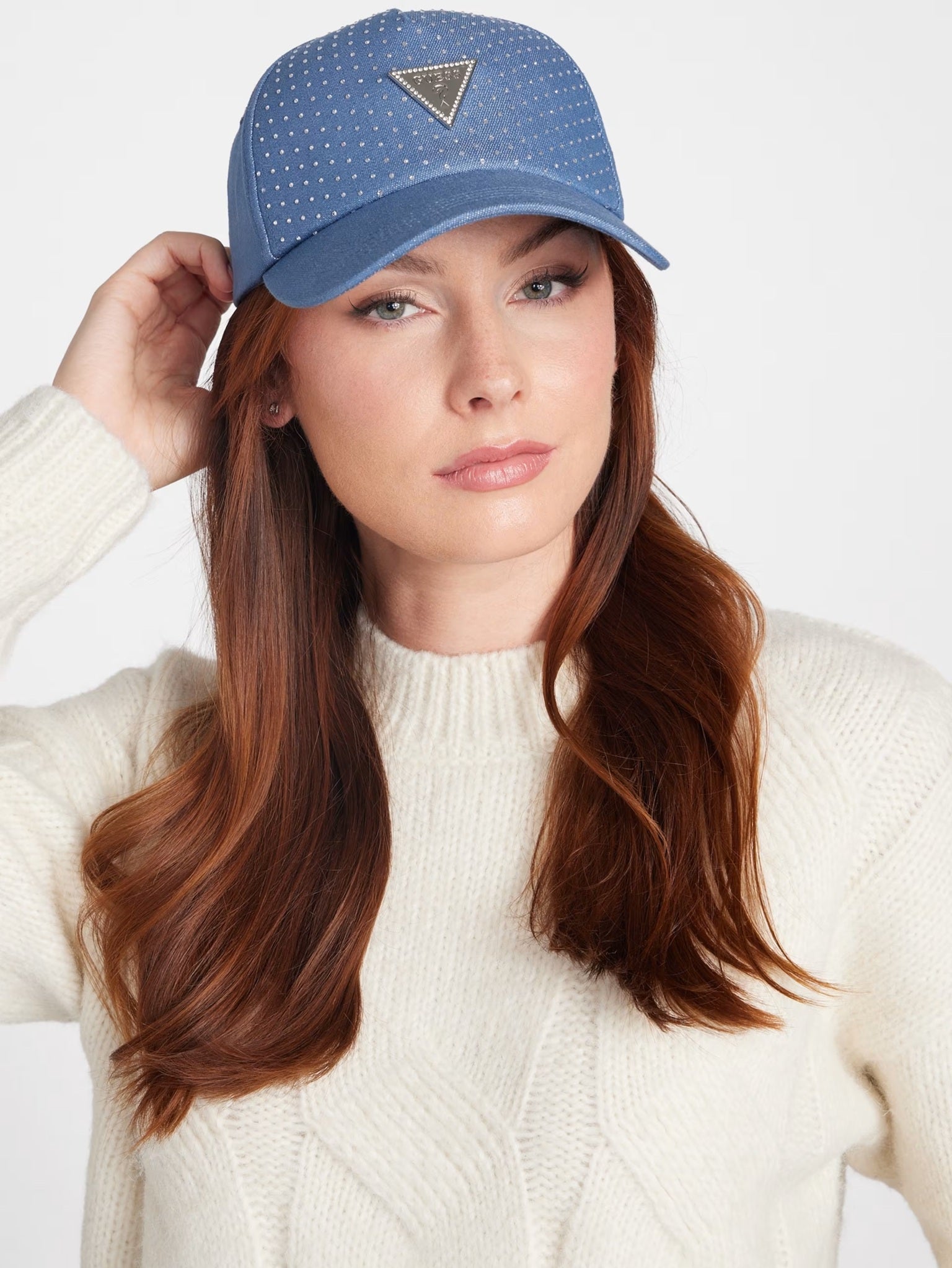 GUESS RHINESTONE LOGO DENIM HAT