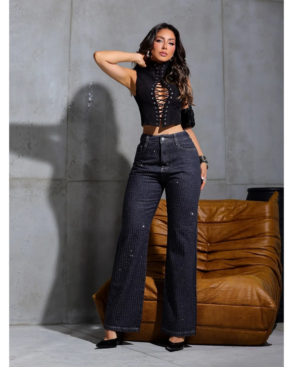 PANTALON MAYA JEANS WIDE LEG GLITTER