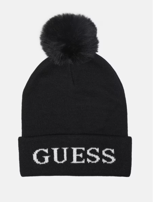 GUESS GORRO POM POM LOGO - BLACK