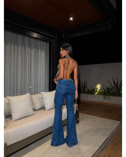 PANTALON JEANS FLARE GLITTER