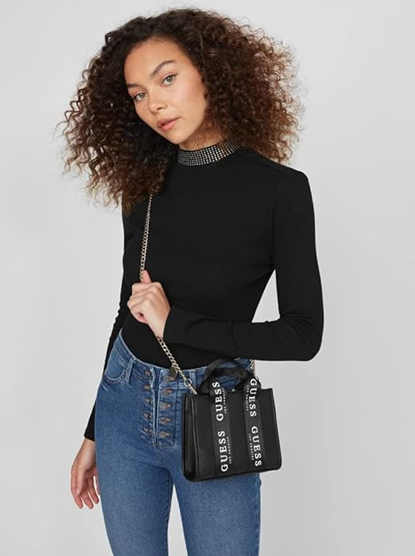 GUESS CARTERA MINI TOTE LOGO CROSSBODY BLACK