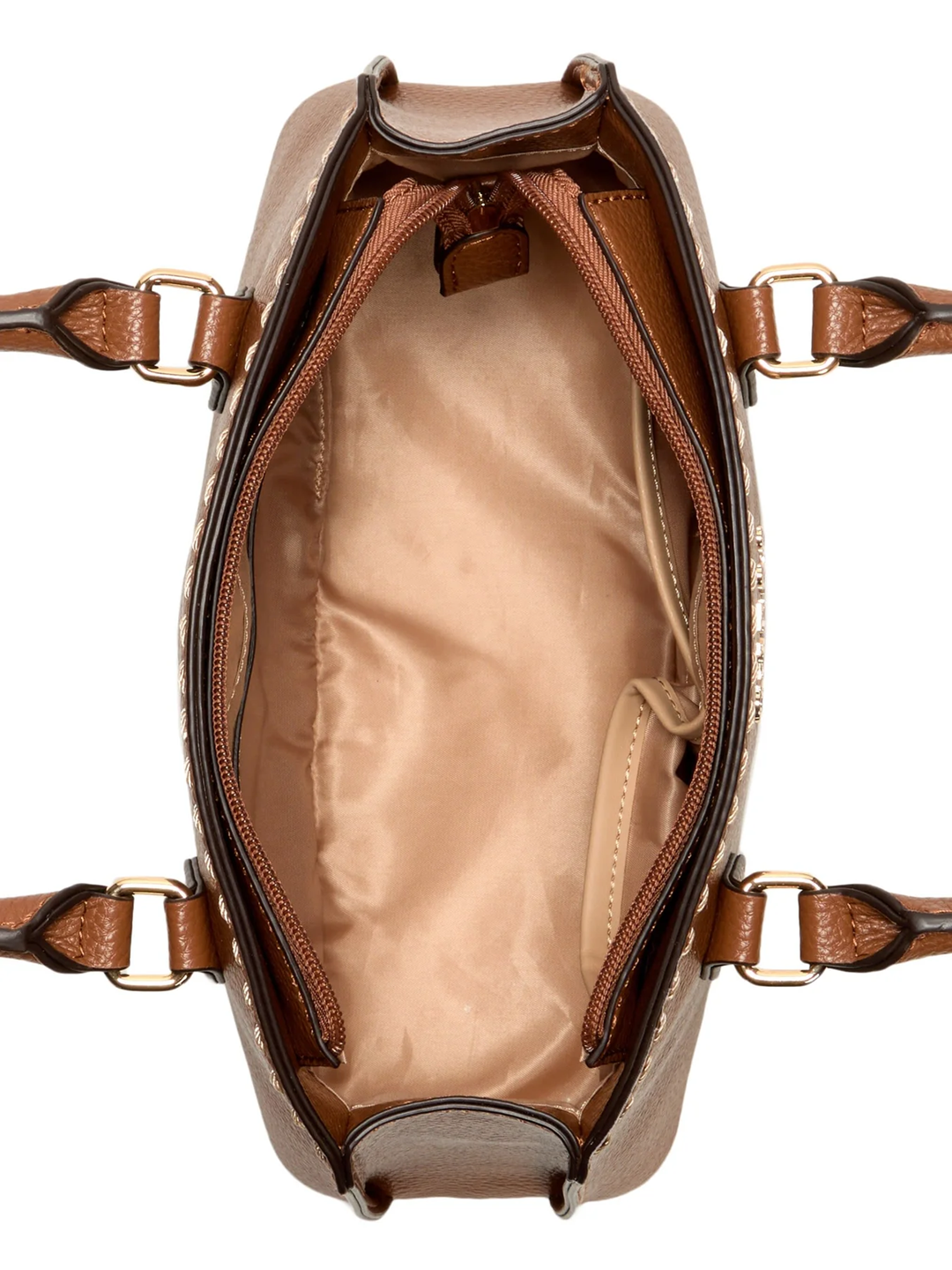 GUESS CARTERA LYNNE CHARM SMALL SATCHEL - COGNAC