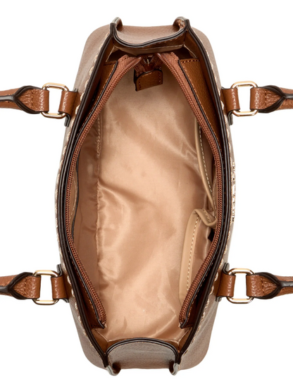 GUESS CARTERA LYNNE CHARM SMALL SATCHEL - COGNAC