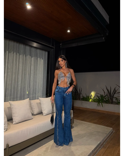 PANTALON JEANS FLARE GLITTER
