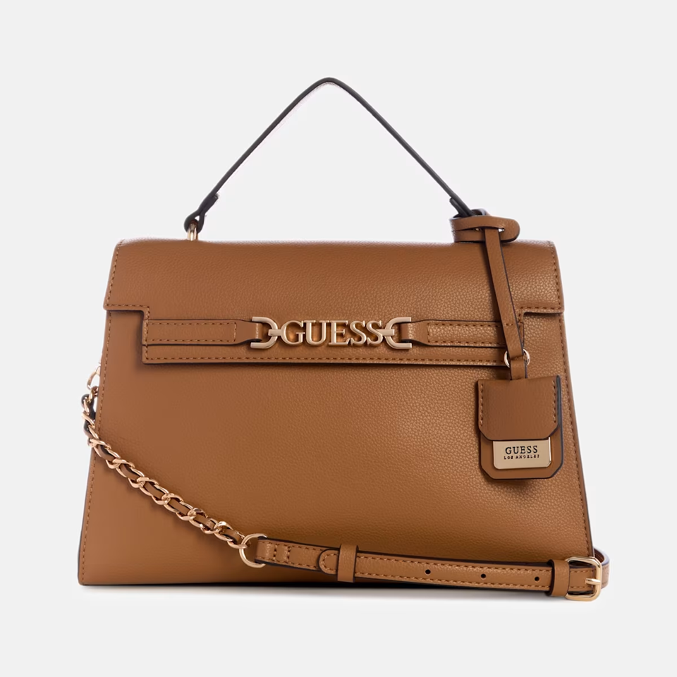GUESS CARTERA SATCHEL RHIANNON SADDLE TAN