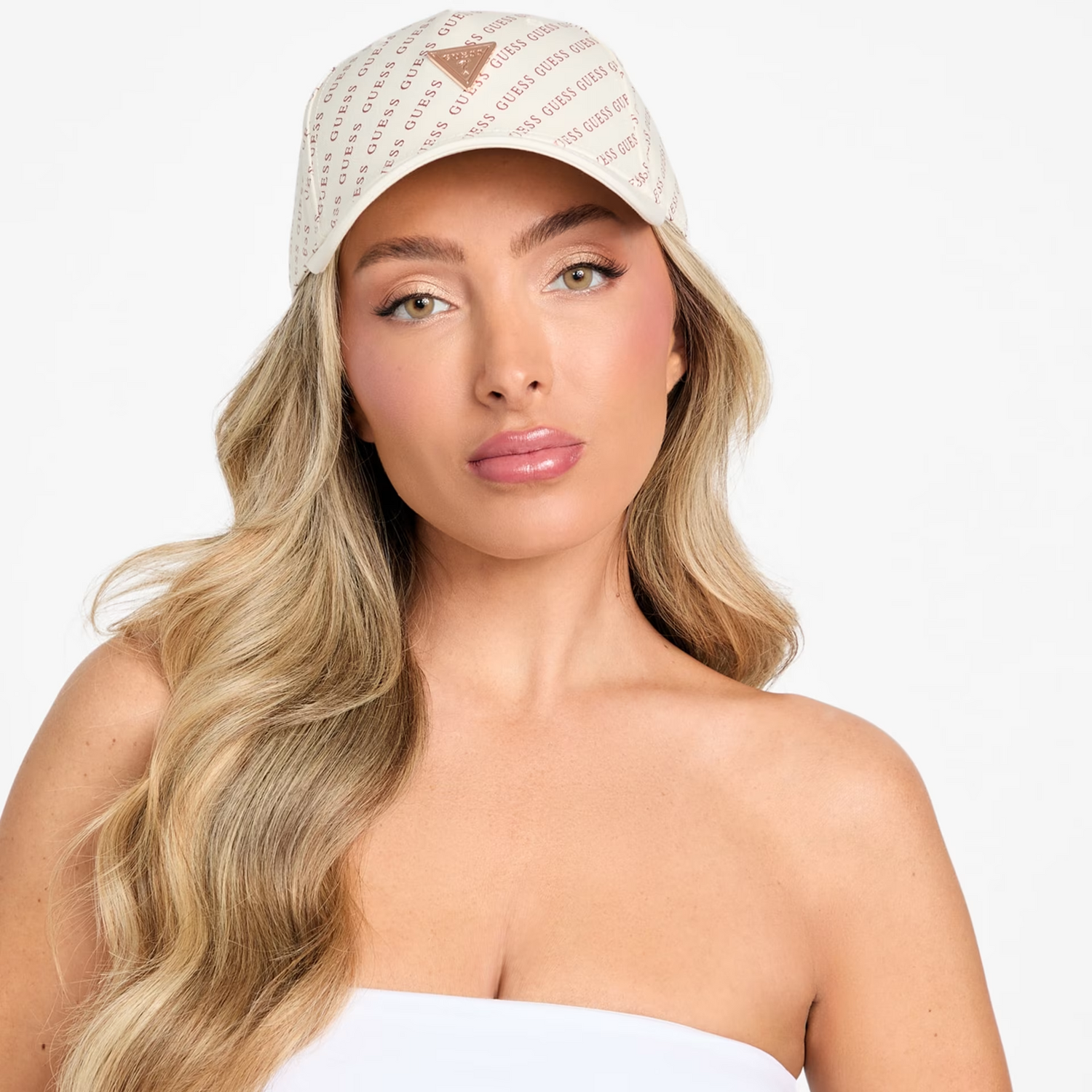 GUESS KEPI GLITTER LOGO HAT - ROSE GOLD