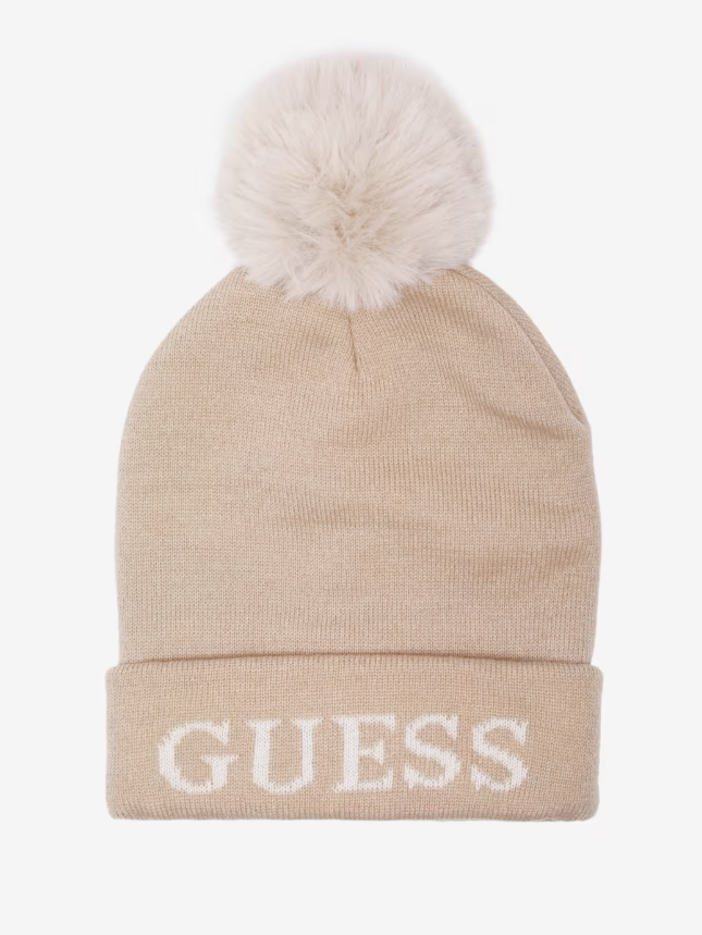 GUESS GORRO POM POM LOGO - TAN