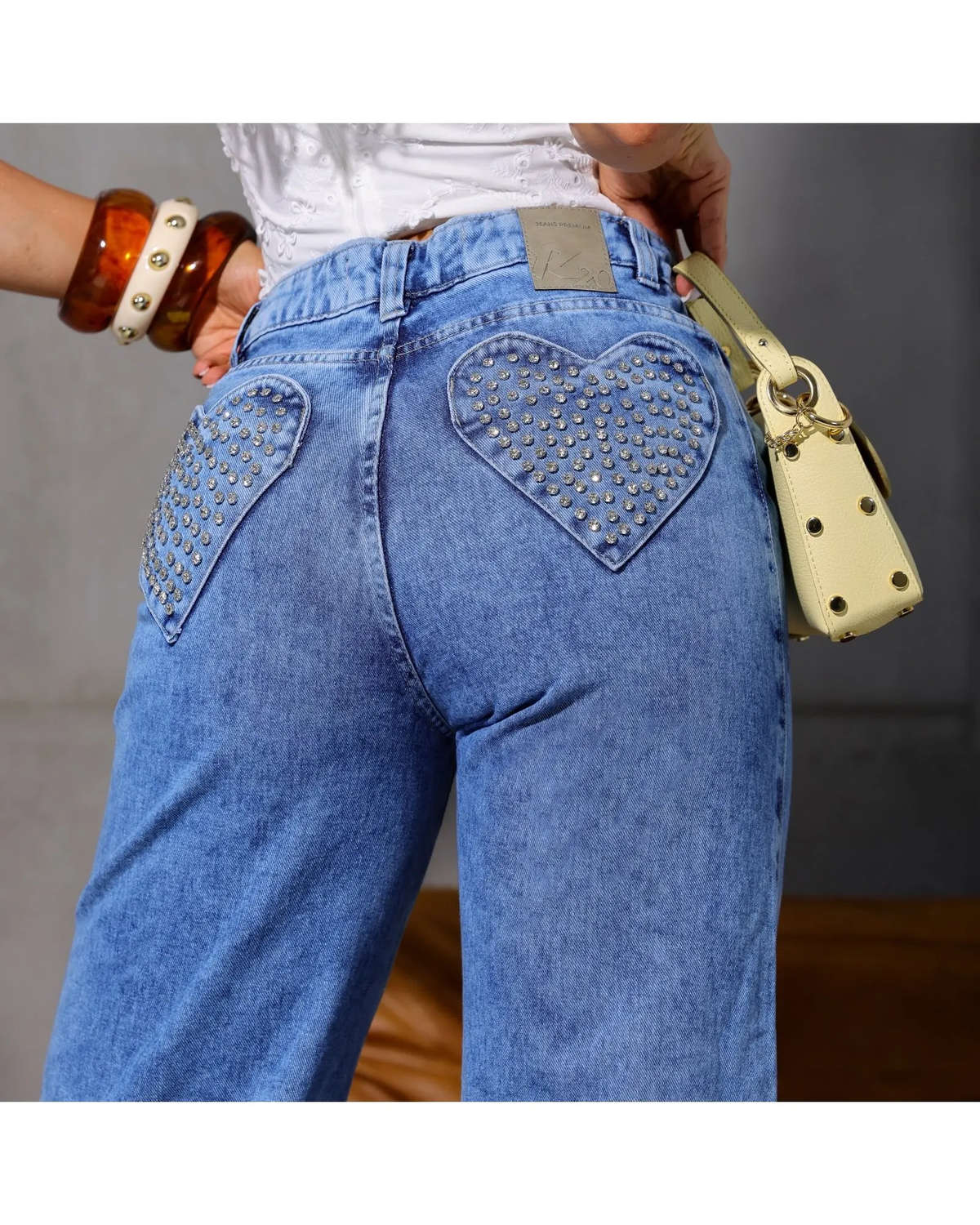 PANTALON JEANS WIDE LEG GLITTER HEART