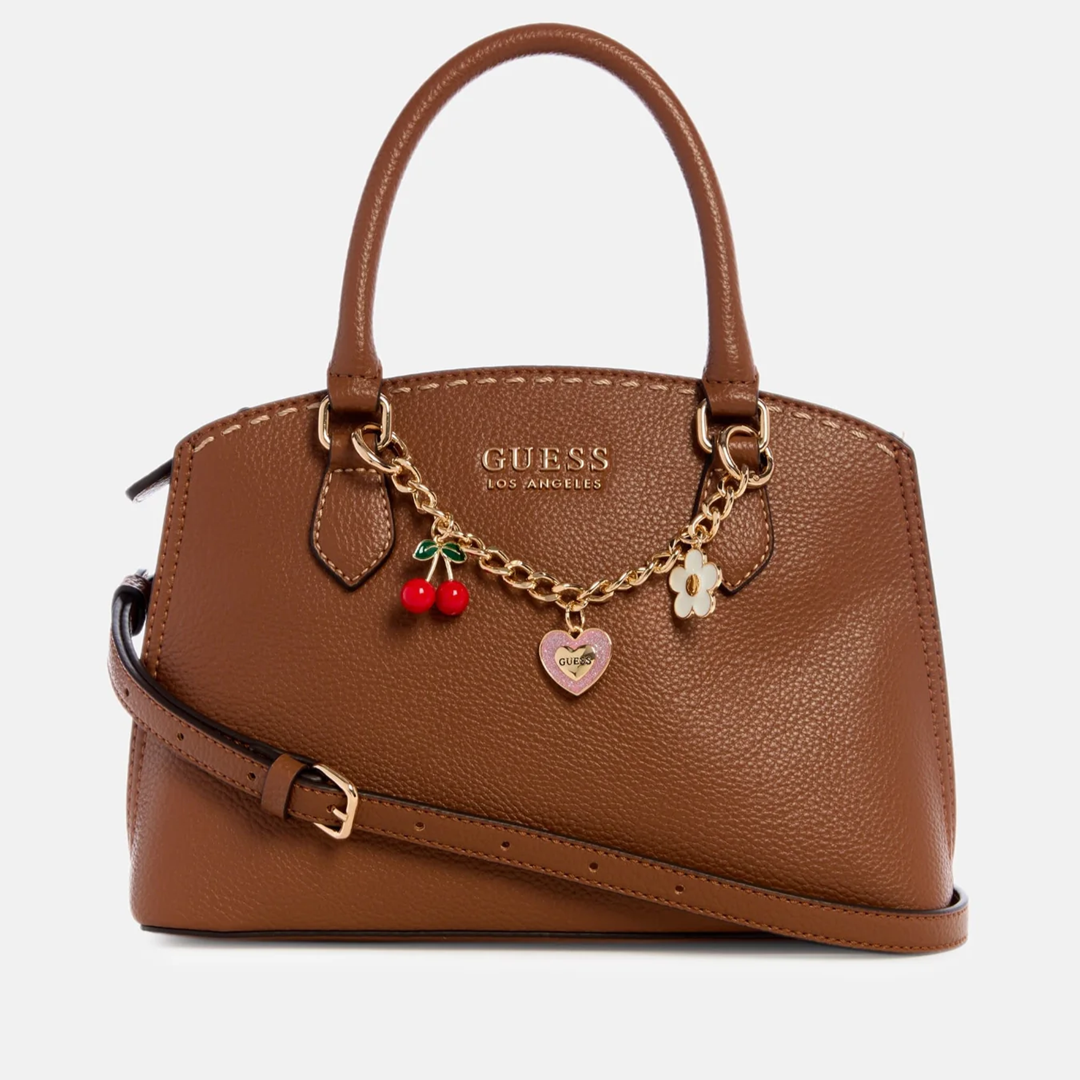 GUESS CARTERA LYNNE CHARM SMALL SATCHEL - COGNAC