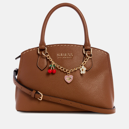 GUESS CARTERA LYNNE CHARM SMALL SATCHEL - COGNAC