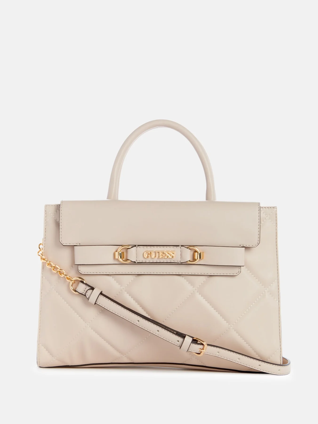 GUESS CARTERA LORLIE QUILTED SATCHEL STONE