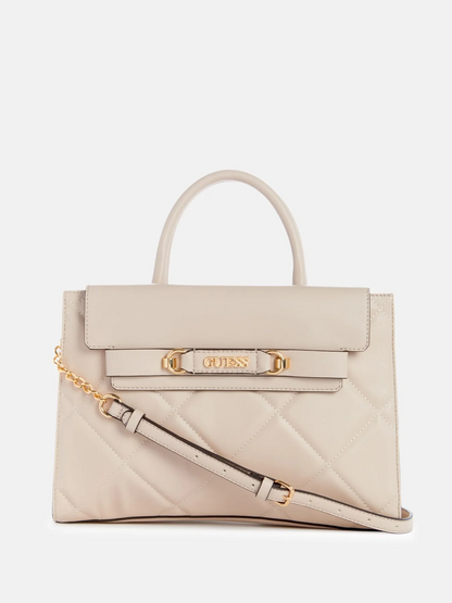GUESS CARTERA LORLIE QUILTED SATCHEL STONE