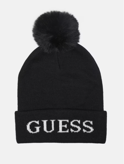 GUESS GORRO POM POM LOGO - BLACK