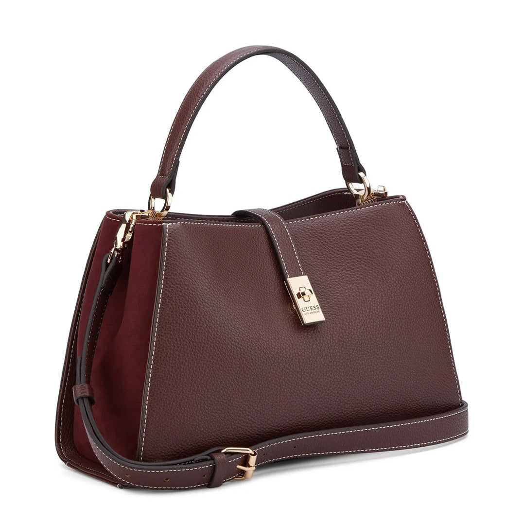 GUESS CARTERA RUDIE SATCHEL DARK WALNUT